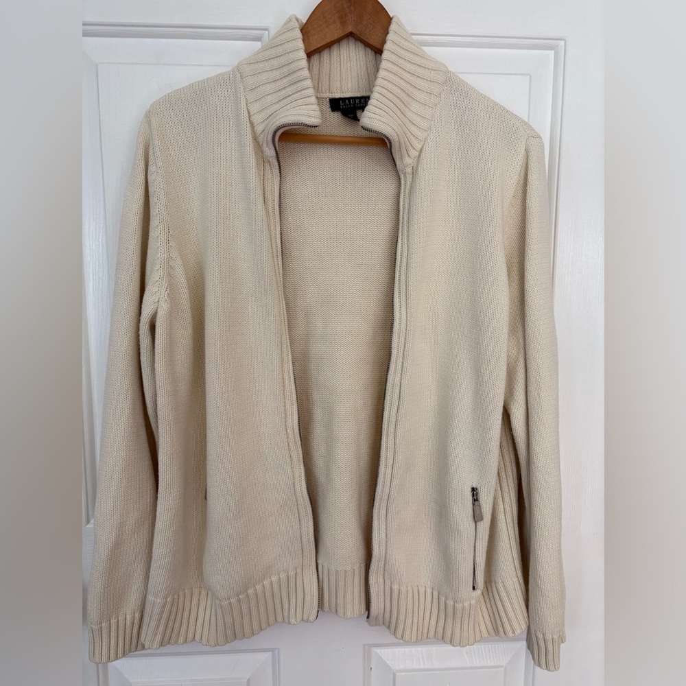 🔴 Lauren Ralph Lauren Off-White Knit Cardigan Sweater Women’s 2X *Read*